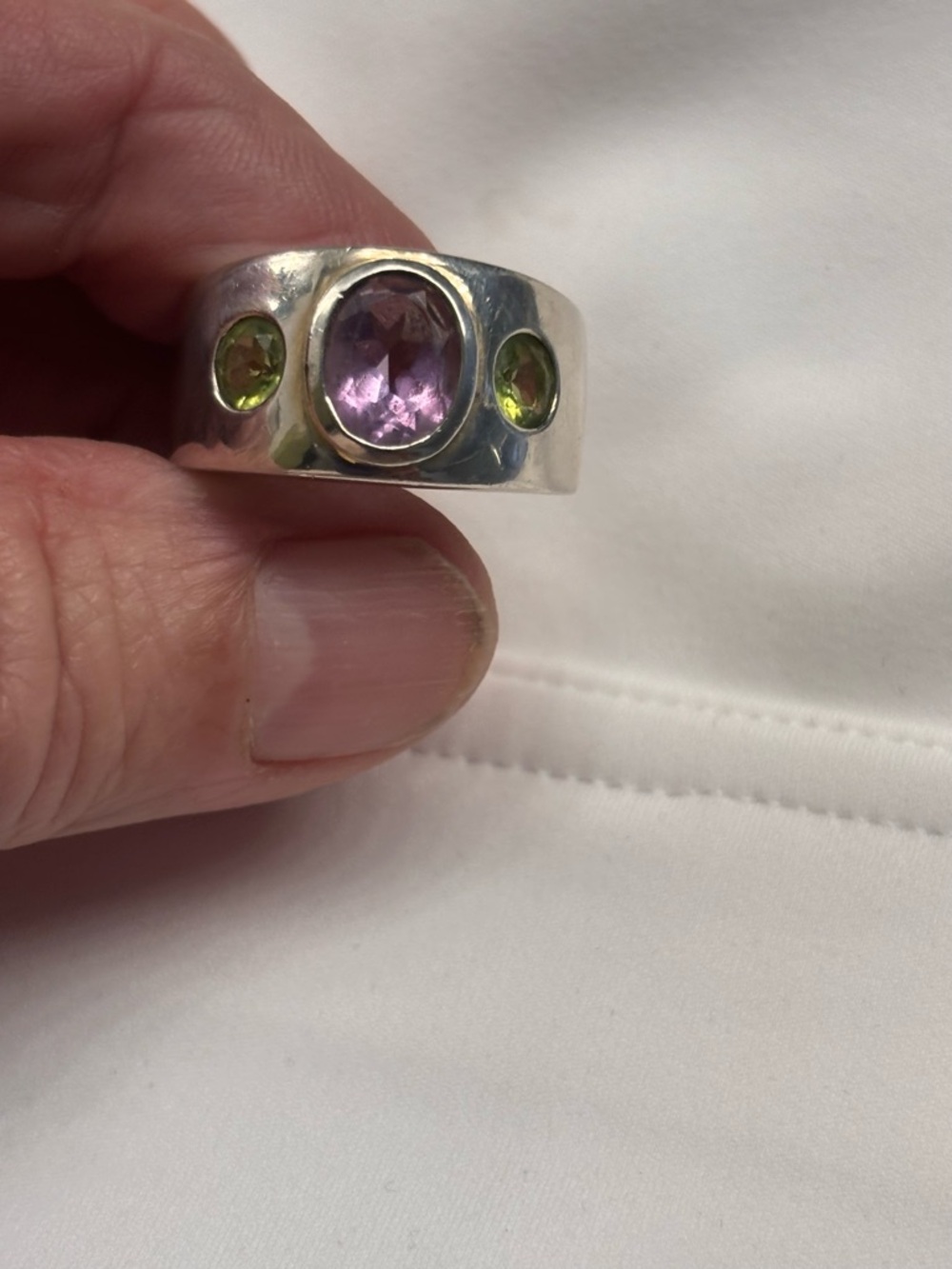 Sterling Silver Ring with Purple Amethyst and Green Peridot size 7